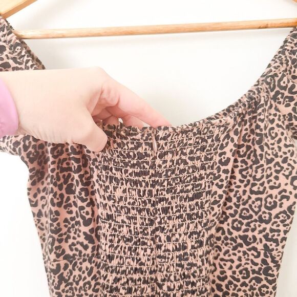 Reformation Linen Midi Dress Leopard Size 2 Small Brown Animal Print Boho NWOT - Picture 9 of 11